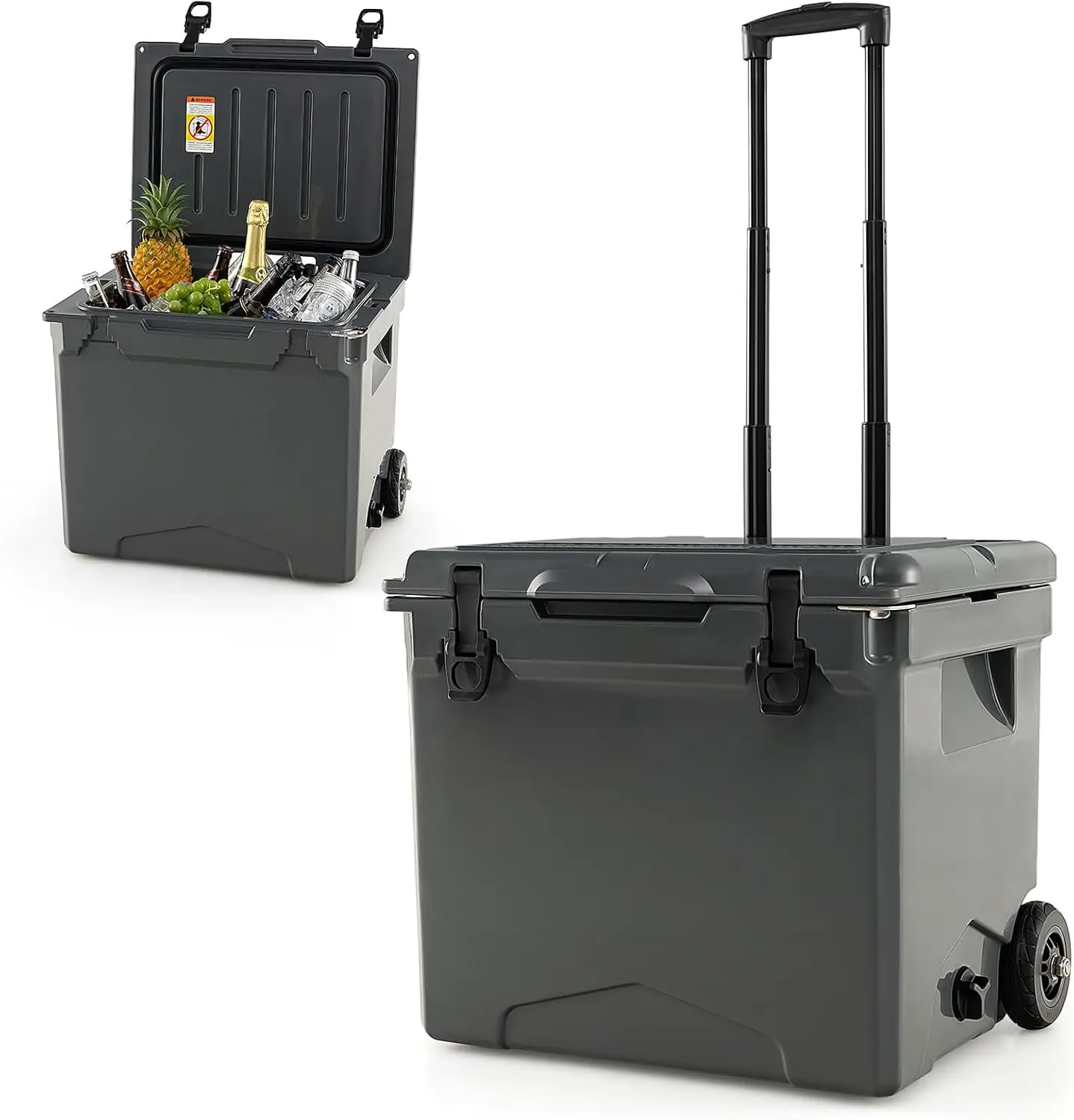 Cooler with Wheels, Insulated Large Ice Chest with Portable Handles, Cup Holders, Leak-Proof Tight Latches, 5-7-day Ice