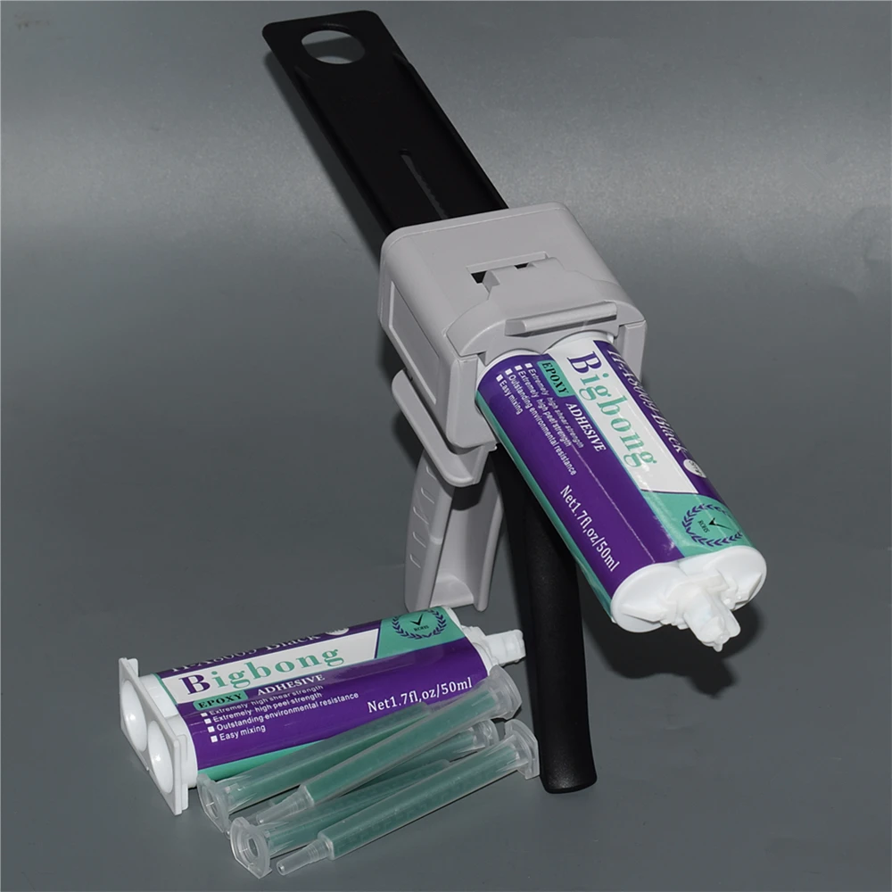 2-pezzi-colla-epossidica-nera-adesiva-1-1-da-50ml-e-dispenser-manuale-a-pistone-con-5-ugelli-di-miscelazione