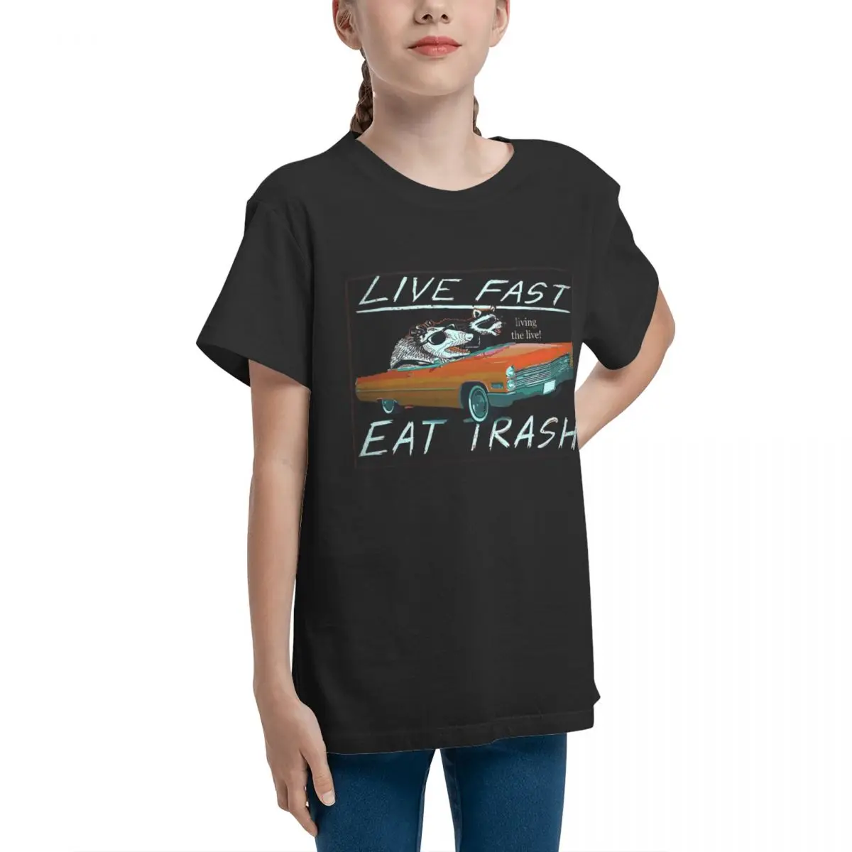 Teenagers Basic Short Sleeve T-Shirt Cute Live Fast Eat Trash Live Fast Eat Tra Round neckHigh grade Tees Funny Adolescents
