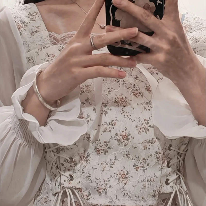 Blouses Women Bow Summer Long Sleeve Crop Casual Tops Streetwear All-match Sweet Girls Lace Hotsweet Tender Fashion Slim Temper