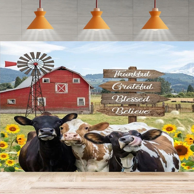 Farm Cow Photography Backdrop Red Barn Animals Farmhouse Kids Birthday Baby Shower Background Party Backdrop Wall Banner Decor