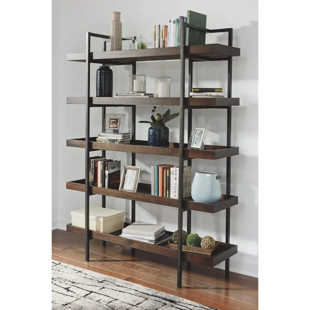 

76" Bookcase with 5 Fixed Shelves,17"D X 58"W X 76"H, Suitable for Study Rooms, Libraries, Office, Bedrooms , Brown, Bookcases