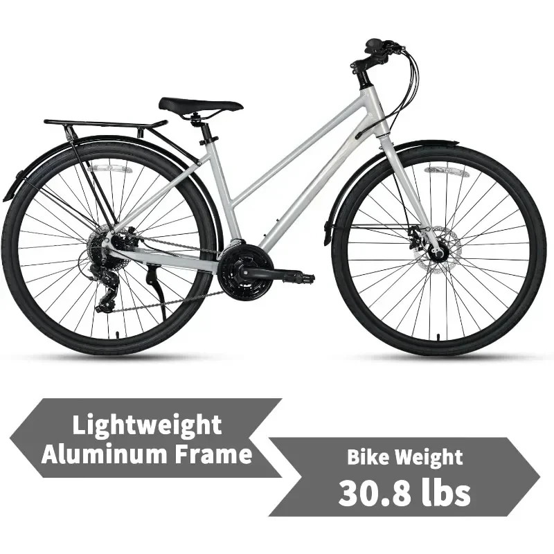 Neptune Road Hybrid Bike 700C Lightweight Aluminum Alloy Frame with 24 Speed City Commute Bicycle Dual Disc Brake