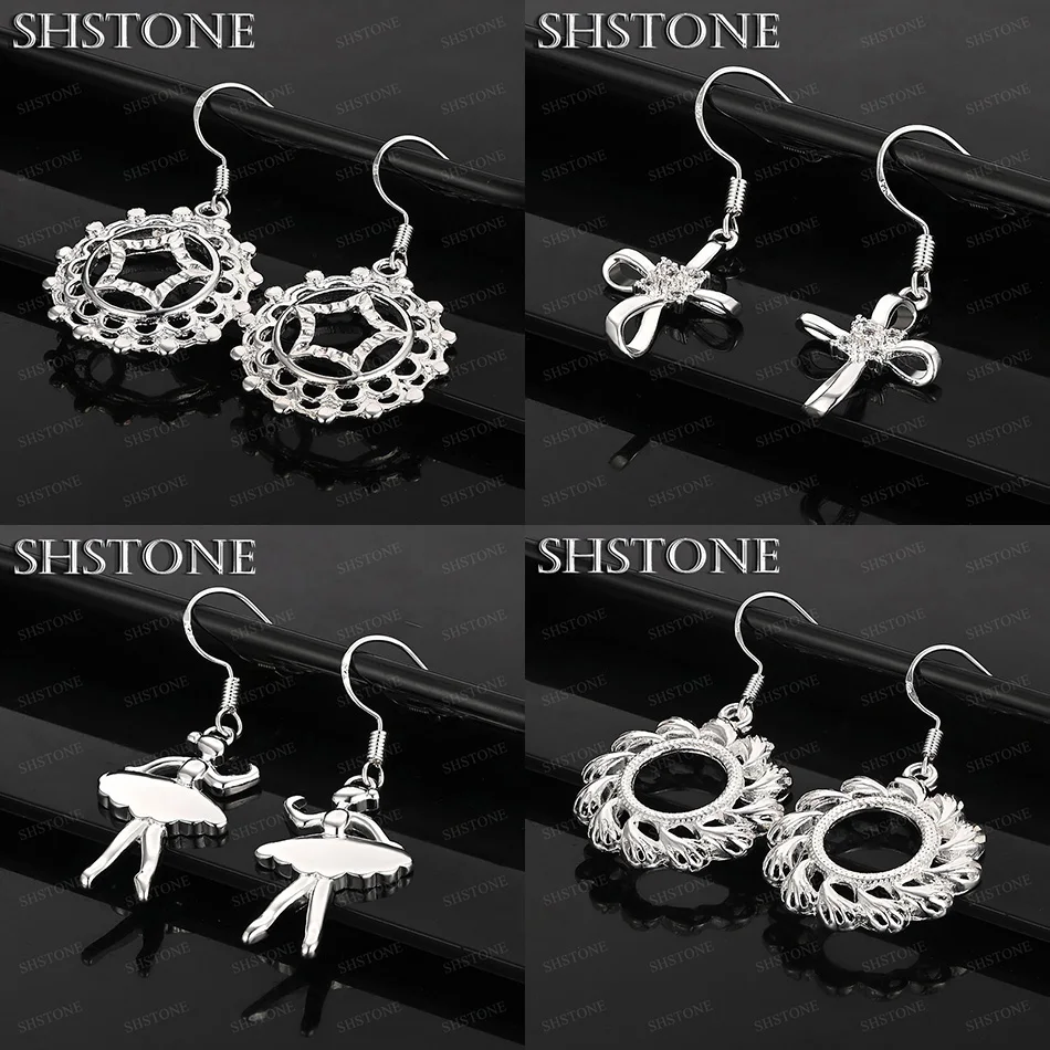 

Fine 925 Sterling Silver Fairy Wheel Cross Hollow Round Pattern Drop Earrings New Fashion Jewelry Christmas Party Accessories