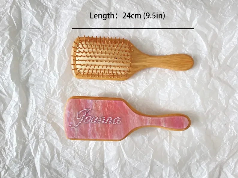 Custom Big Size Name Hair Brush, Personalized Paddle Brush, Pink Blue White Comb, Rhinestone Name Hair Brush, Long Hair Care view 6