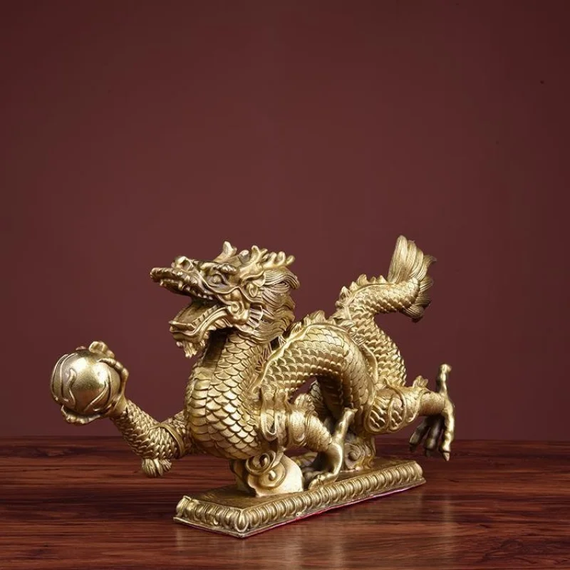 Copper Ornament, Single Playing With A Pearl, Green For Wealth And Protection, Zodiac Dragon Home Craf