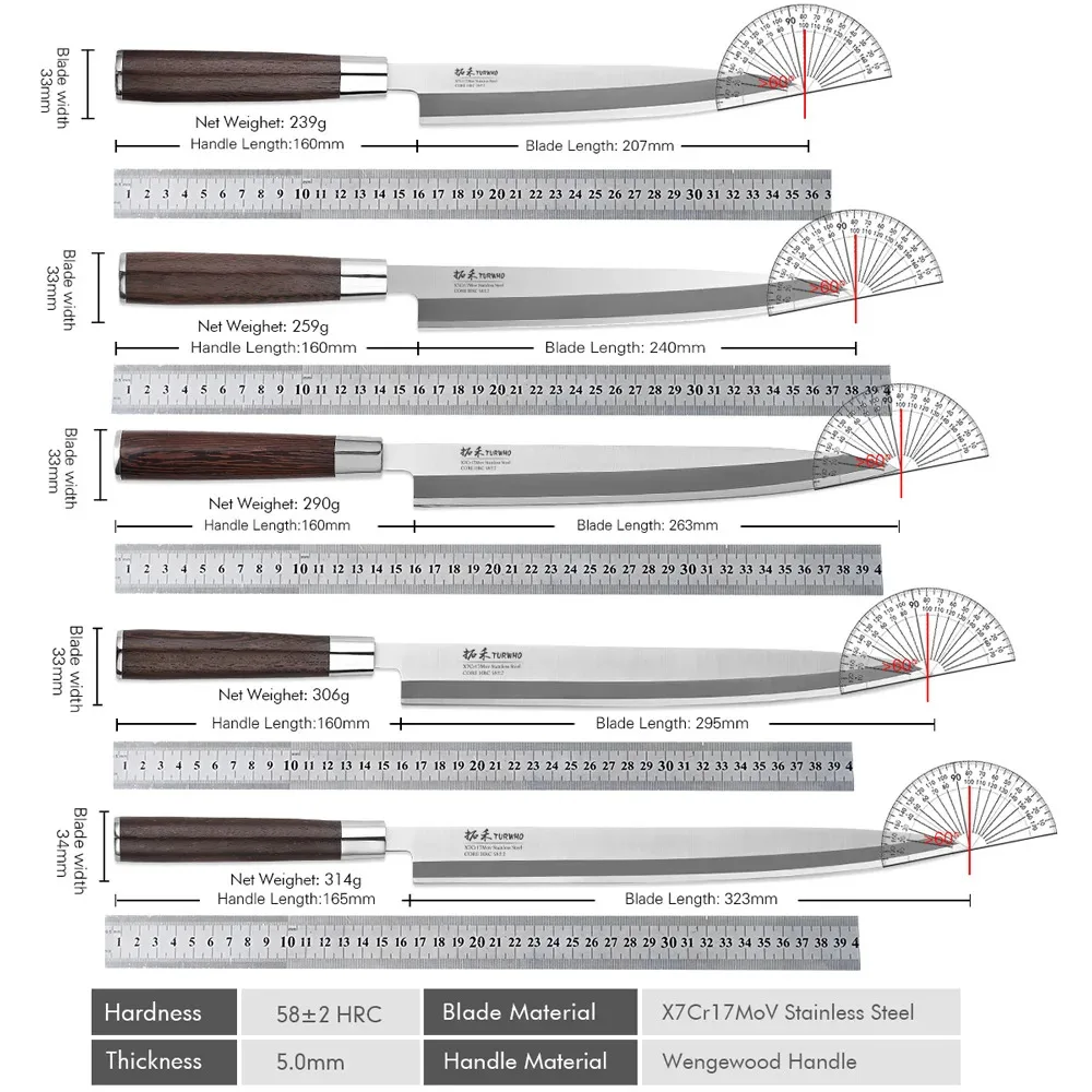Imagem -06 - Turwho-sashimi Faca Profissional para Carne Peixe Cru Japonês Salmão Sharpsharp Sashimi Faca do Chef