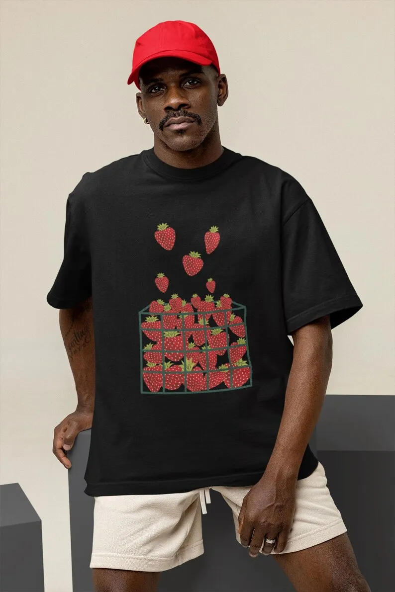 Unisex, koszulka Strawberry Basket - bluza spożywcza, koszulka truskawkowa, prezent dla niej, koszulki z żywnością, koszulka kawaii, truskawka k