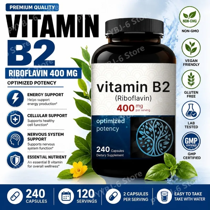 Vitamin B2 (Riboflavin) Capsules To Support Energy Helps Maintain Healthy Skin and Replenish B2 Levels, 240 Capsules