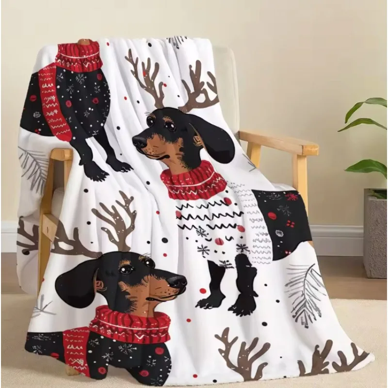 Manta navideña de deleite de perro salchicha con diseño festivo de renos y perros, regalo de decoración del hogar de Año Nuevo