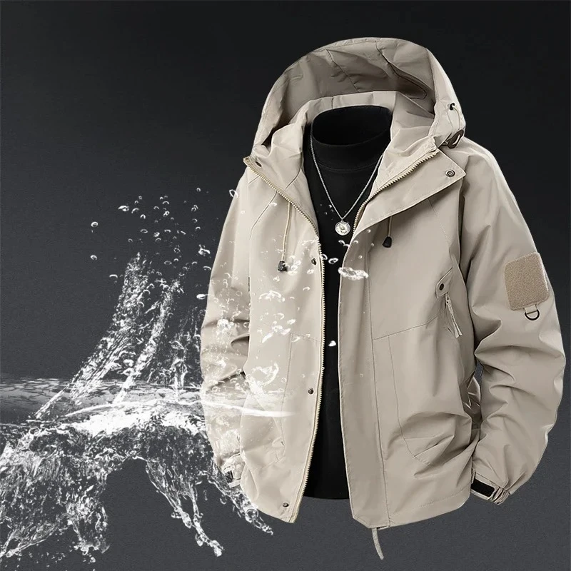 

Korean Streetwear Casual Jacket Men's Waterproof Hooded Cargo Jackets Outdoor Windbreaker Sport Coat Men Outwear Hiking Overcoat