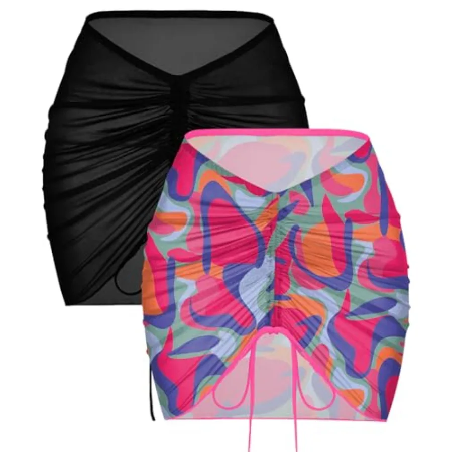 

AI'MAGE 2 Pieces Women Beach Bathing Suit Cover Ups Skirt Sheer Mesh Bikini Wrap Sarong Coverup for Swimwear S-XXL