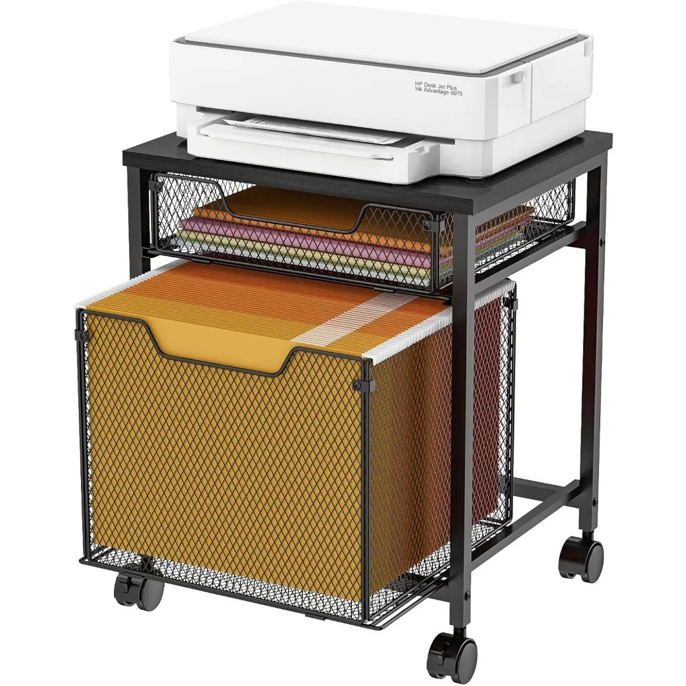 

Rolling File Cabinet Cart, Printer Stand with Storage Drawer, Mobile Filing Cabinet on Lockable Wheel, Printer Cart with Hanging