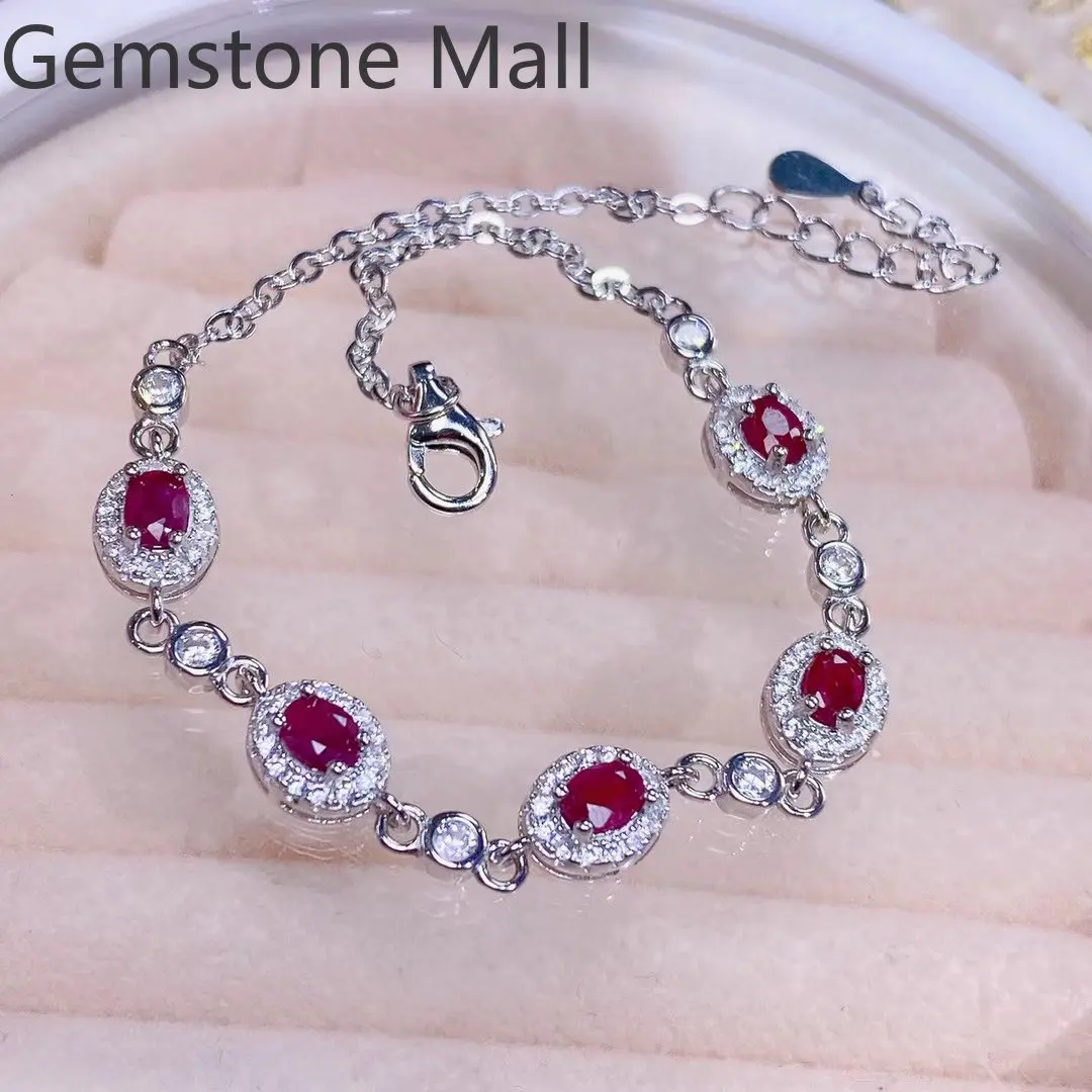 100% Natural Ruby Bracelet Total 0.6ct 3mm*4mm Ruby Silver Bracelet No Fading 3 Layers 18K Gold Plating 925 Silver Ruby Jewelry