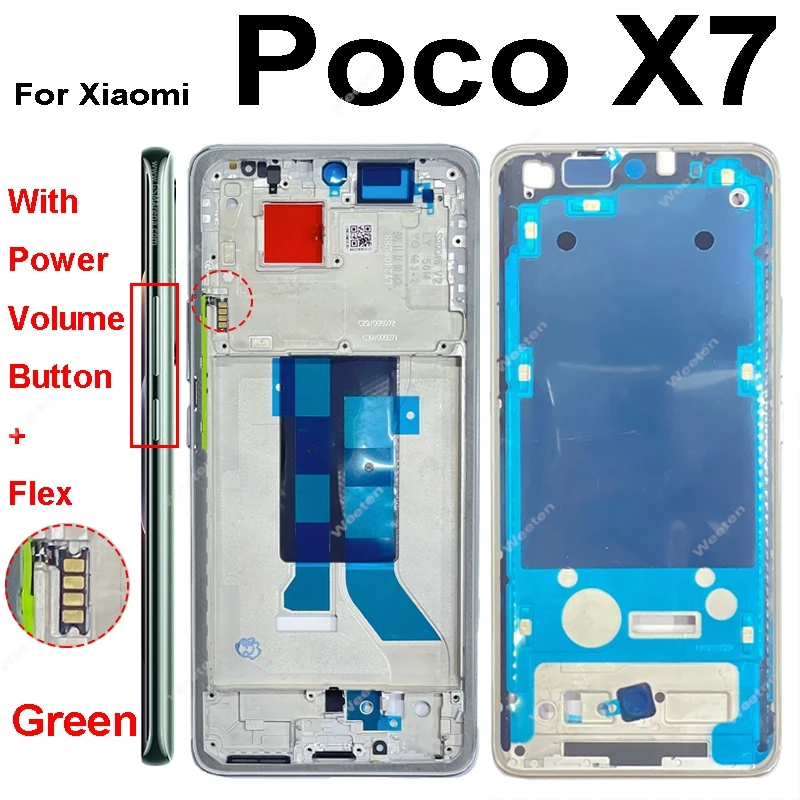 Obudowa środkowa LCD do Xiaomi Poco X7 X7Pro, uchwyt środkowej ramki, pokrywa z przyciskami głośności i zasilania, części zamienne do naprawy — zdjęcie produktu 2