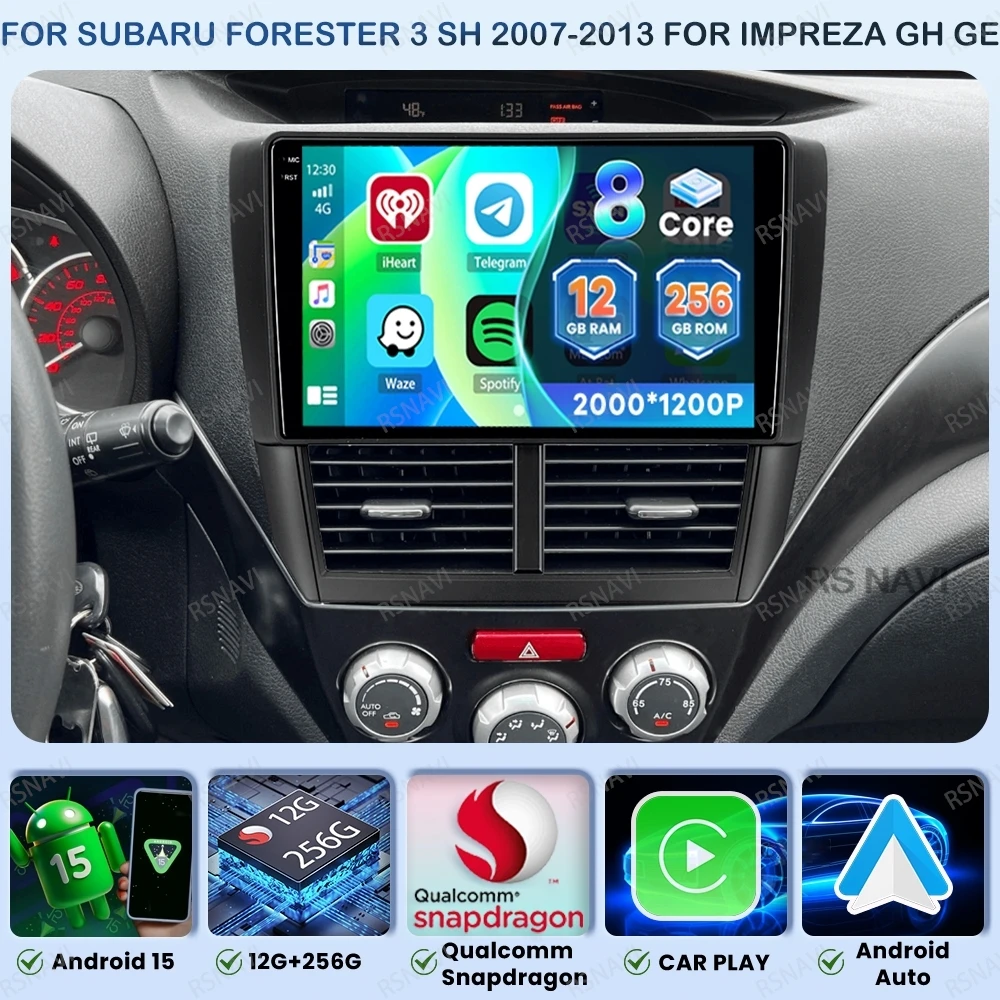 

Android 15 Car Radio For Subaru Forester 3 SH 2007-2013 For Impreza GH GE Navigation Wireless Carplay Auto Viedo Player QLED GPS