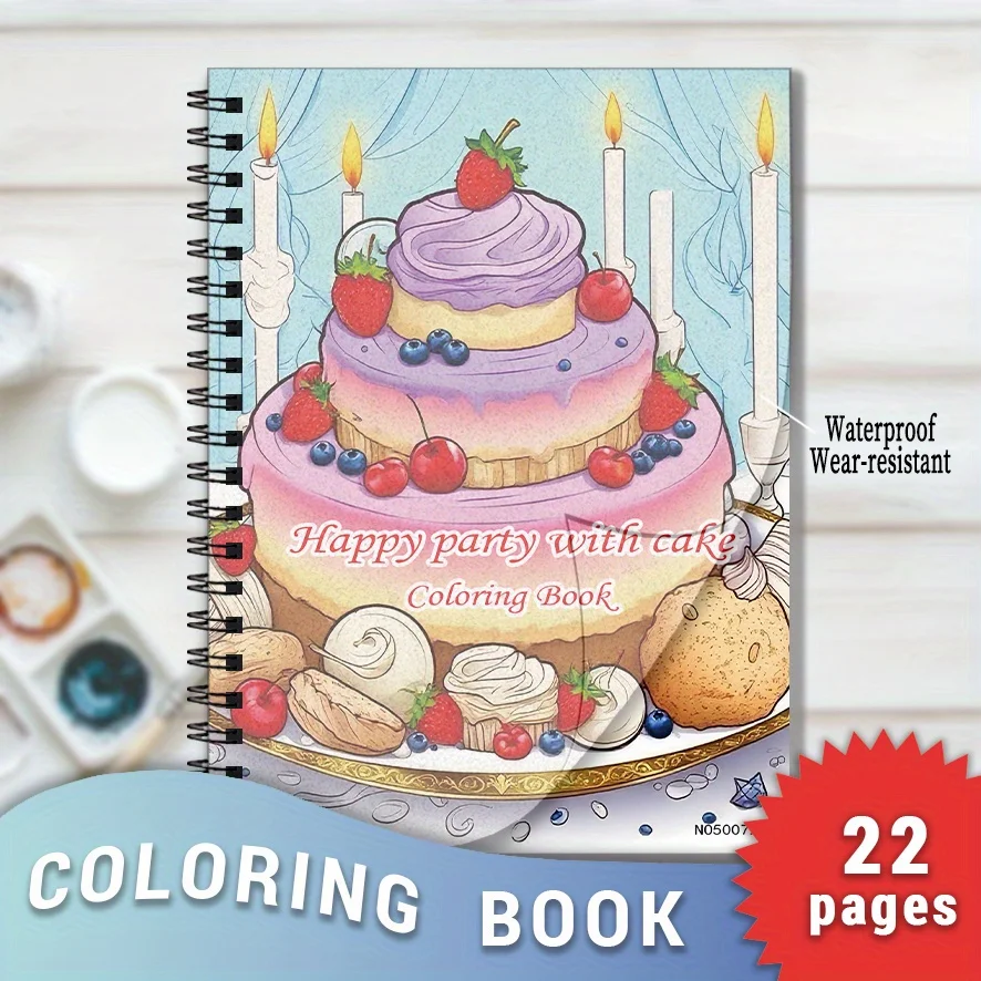 Happy party with cake Coloring Book - 8.3×11.2 Inches, 22 Pages. Excellent for Joyful Relaxation, Festive Doodling