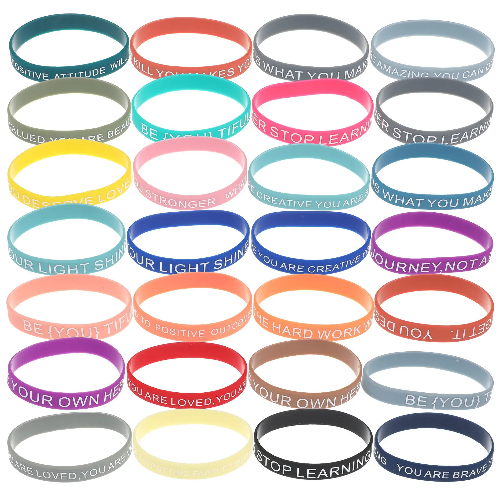 

60Pcs Motivational Inspirational Silicone Wristbands Quote Bracelets Unisex Elastic Colored Teen Wrist Straps Unisex Bands