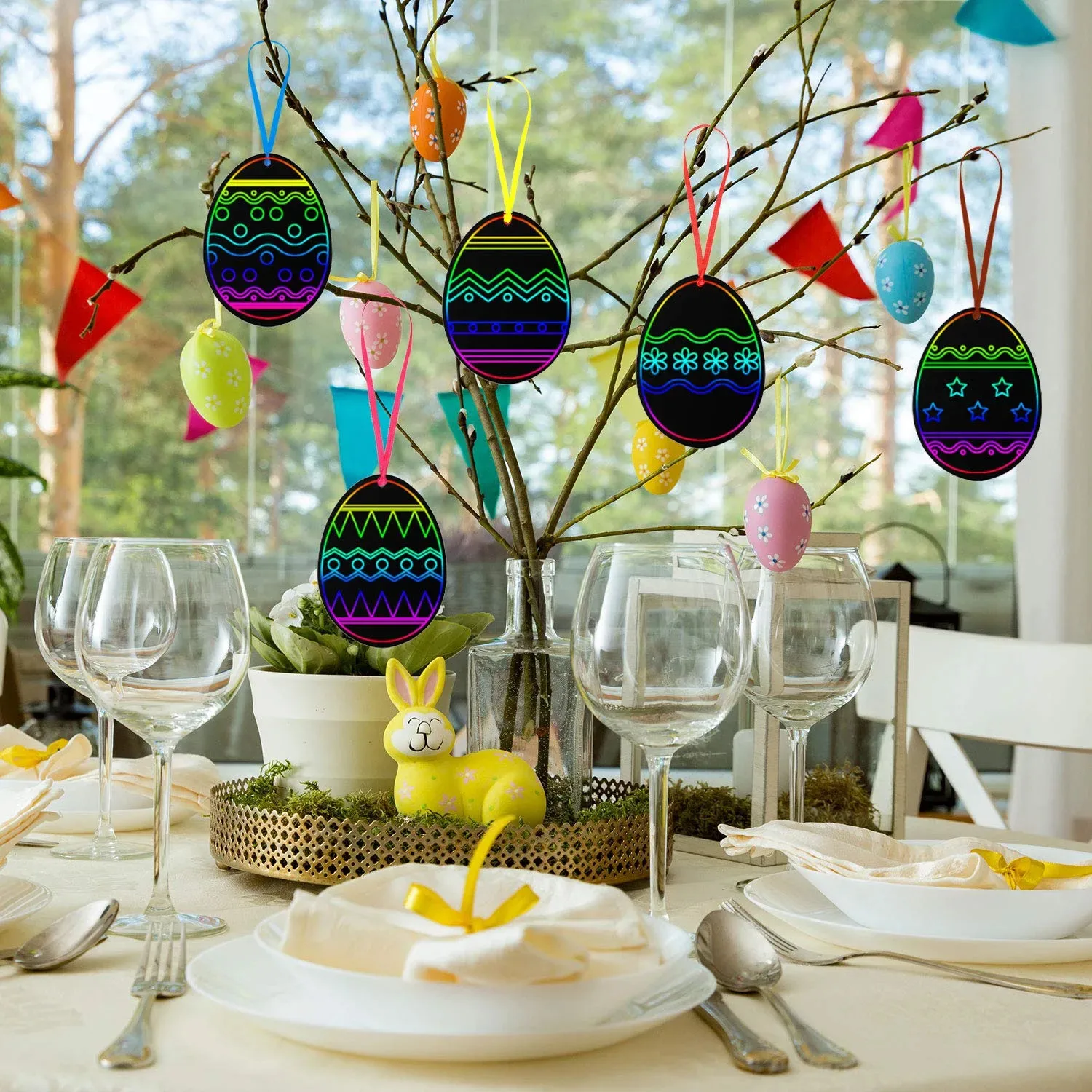 24PCS Colorful Scratch Painting Set DIY Fillable Easter Eggs Crafts Kit Scratch Off Cards Paper Ornaments Children Gift