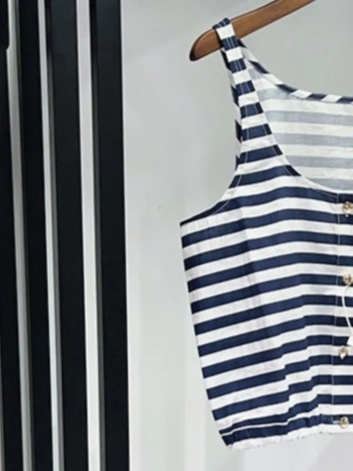 

Spring/Summer Women Polo Neck Stripe Contrast Set Short Sleeve Shirt + Sleeveless Tank Top + High Waist A-line Midi Skirt