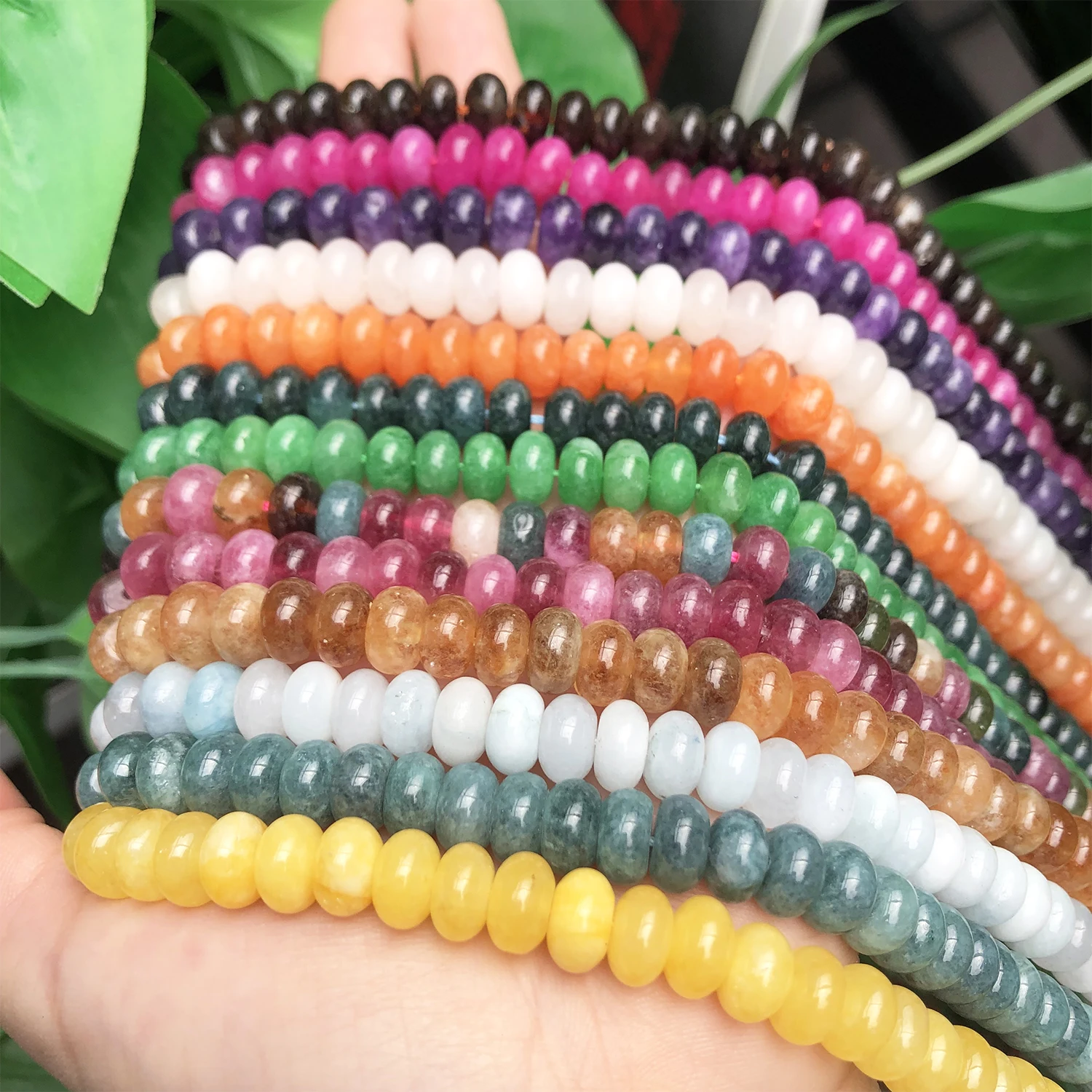 5x8mm Natural Stone Rondelle Beads Tourmaline Citrines Angelite Tiger Eye Abacus Quartz Loose Beads for DIY Making Bracelets