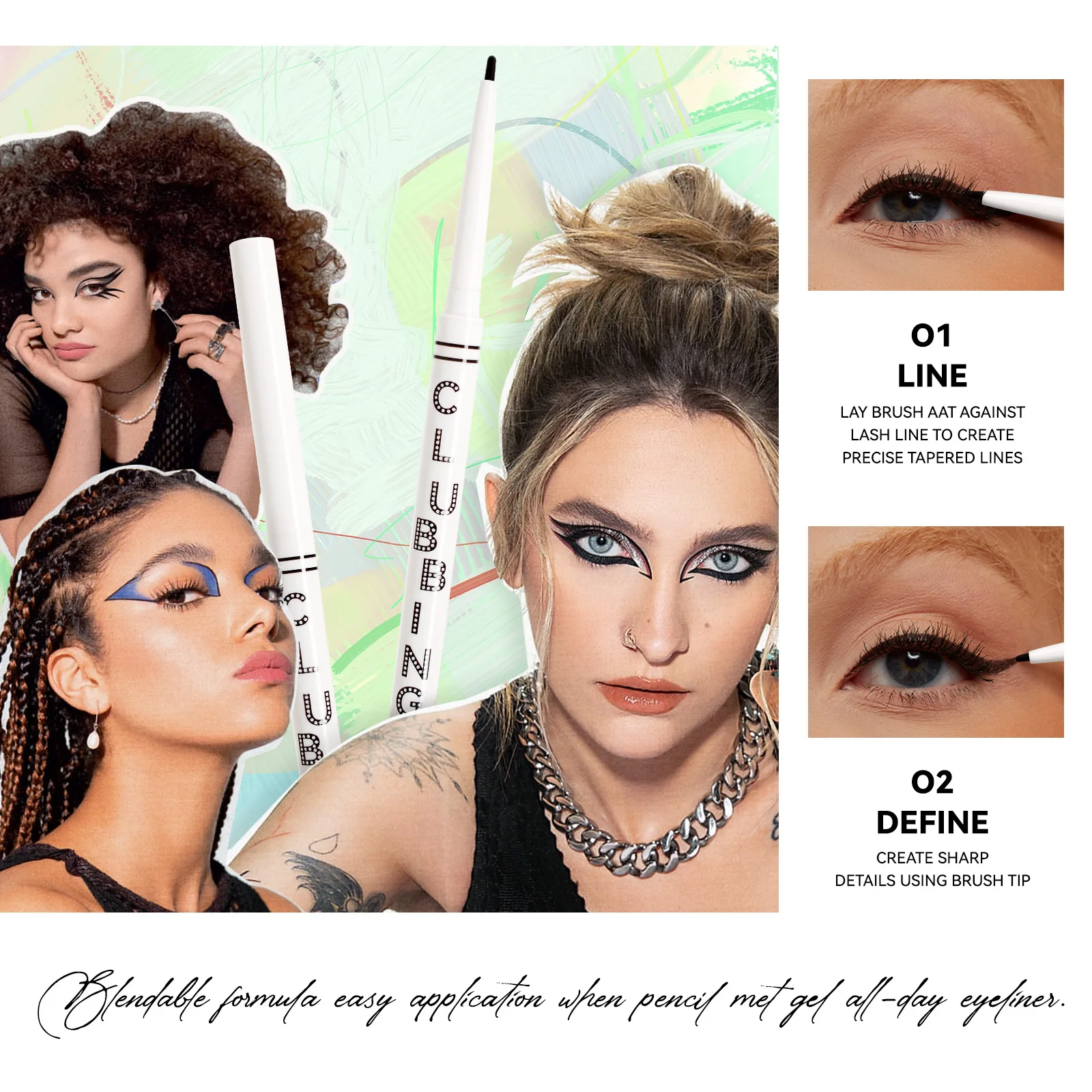 Gel-eyelinerpotloodset 4-kleuren Zwart Bruin Naakt Wit Vlekbestendig Ultraslank Natuurlijke uitstraling Dagelijkse set