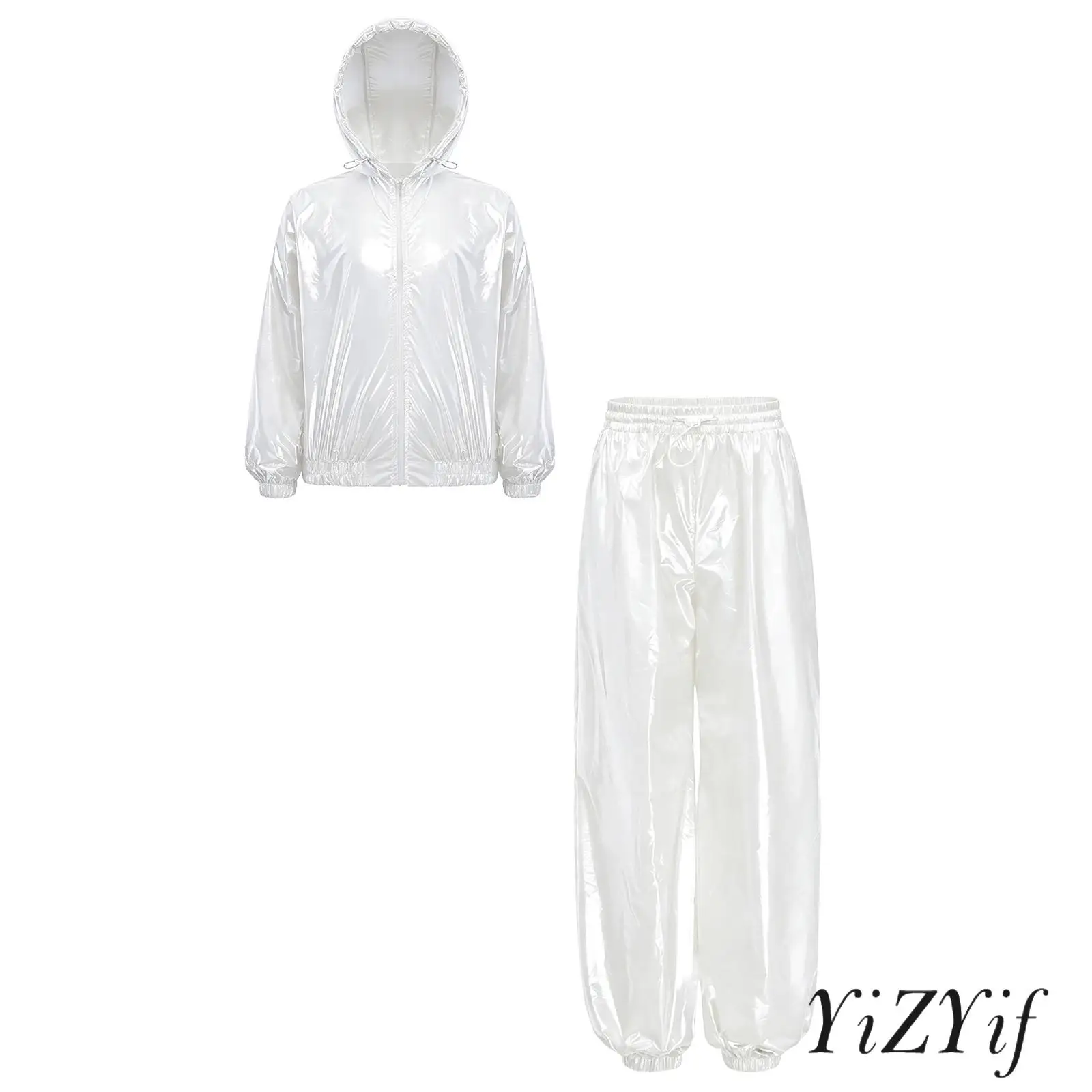 Unisex Kids Hip Hop Street Dancewear Water Resistant Hooded Jacket with Elastic Waist Jogger Pants for Hiking Fishing Casual