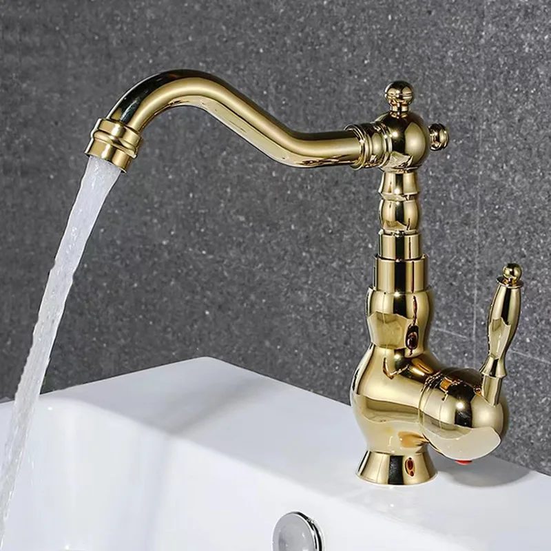 

European Style Copper Gold Faucet Basin Hot and Cold Antique Faucet Wash Basin Under The Basin Rotating Faucet