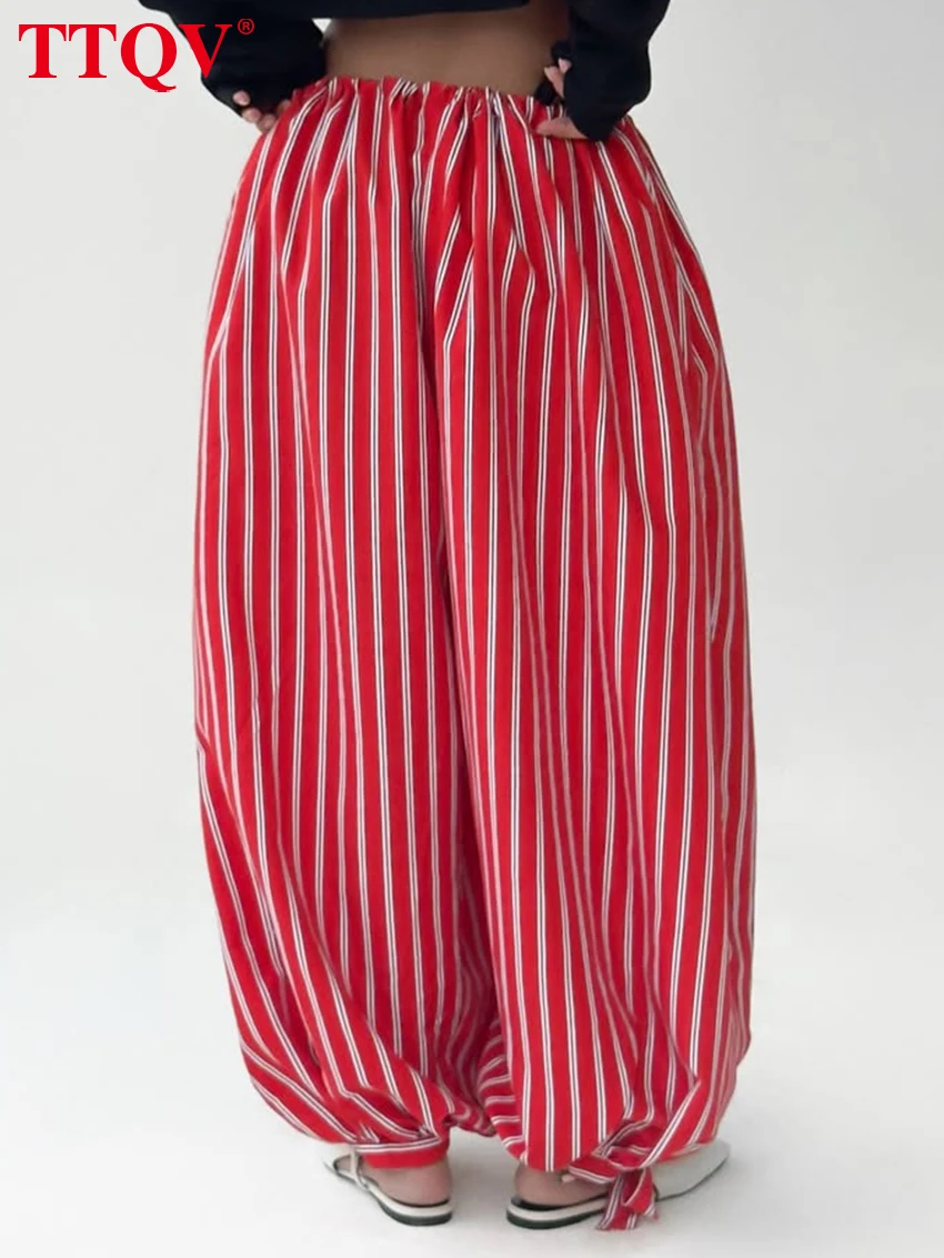 

TTQV Fashion Loose Red Stripe Women's Pants 2026 Casual Mid Waist Wide Trousers Elegnat Classic Pants Female Clothing Streetwear