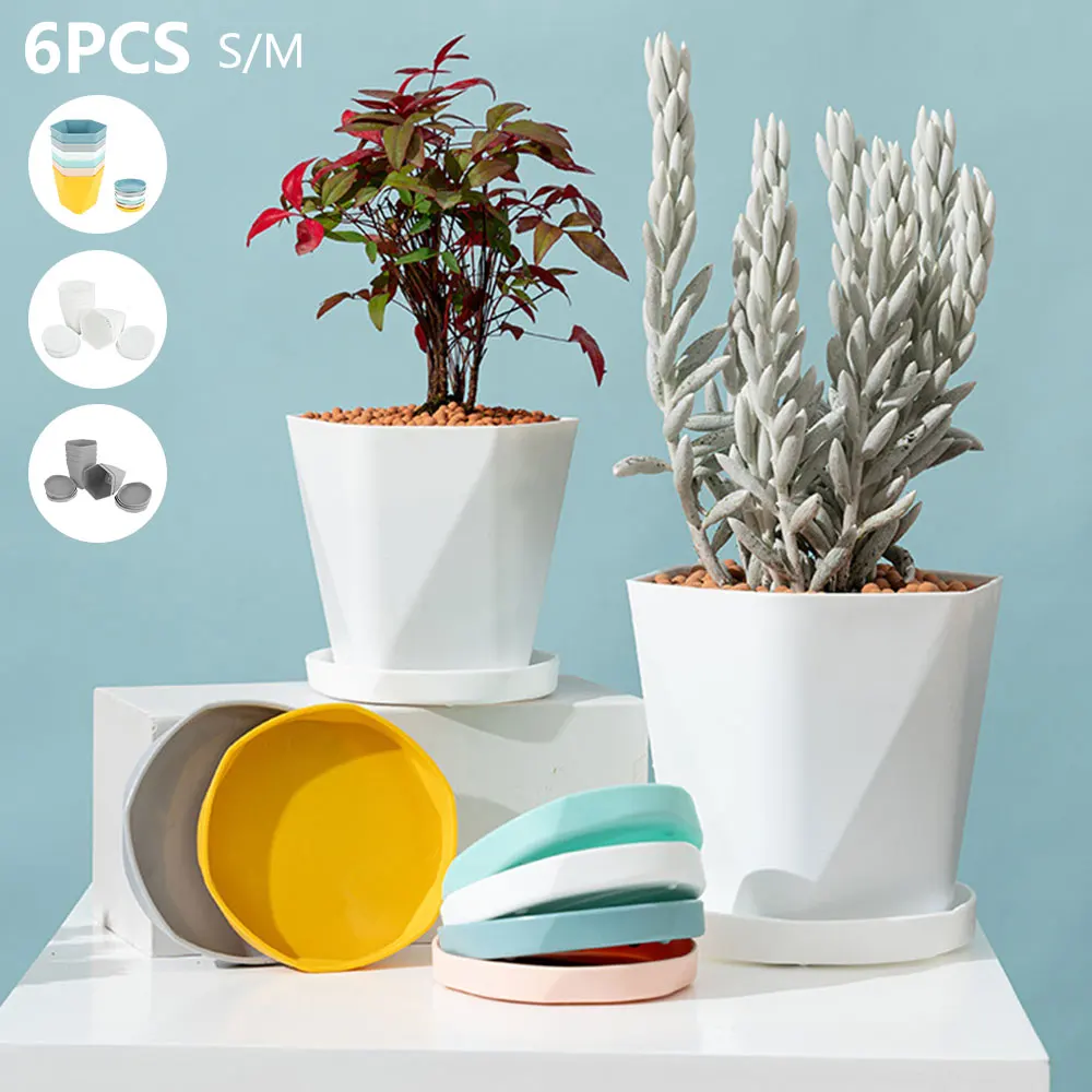 

Small Plant Pots 6 Pcs Colorful Plastic Flower Pots Mini Nursery Pots Indoor Plant Pots with Pallet/Trays for Succulents,