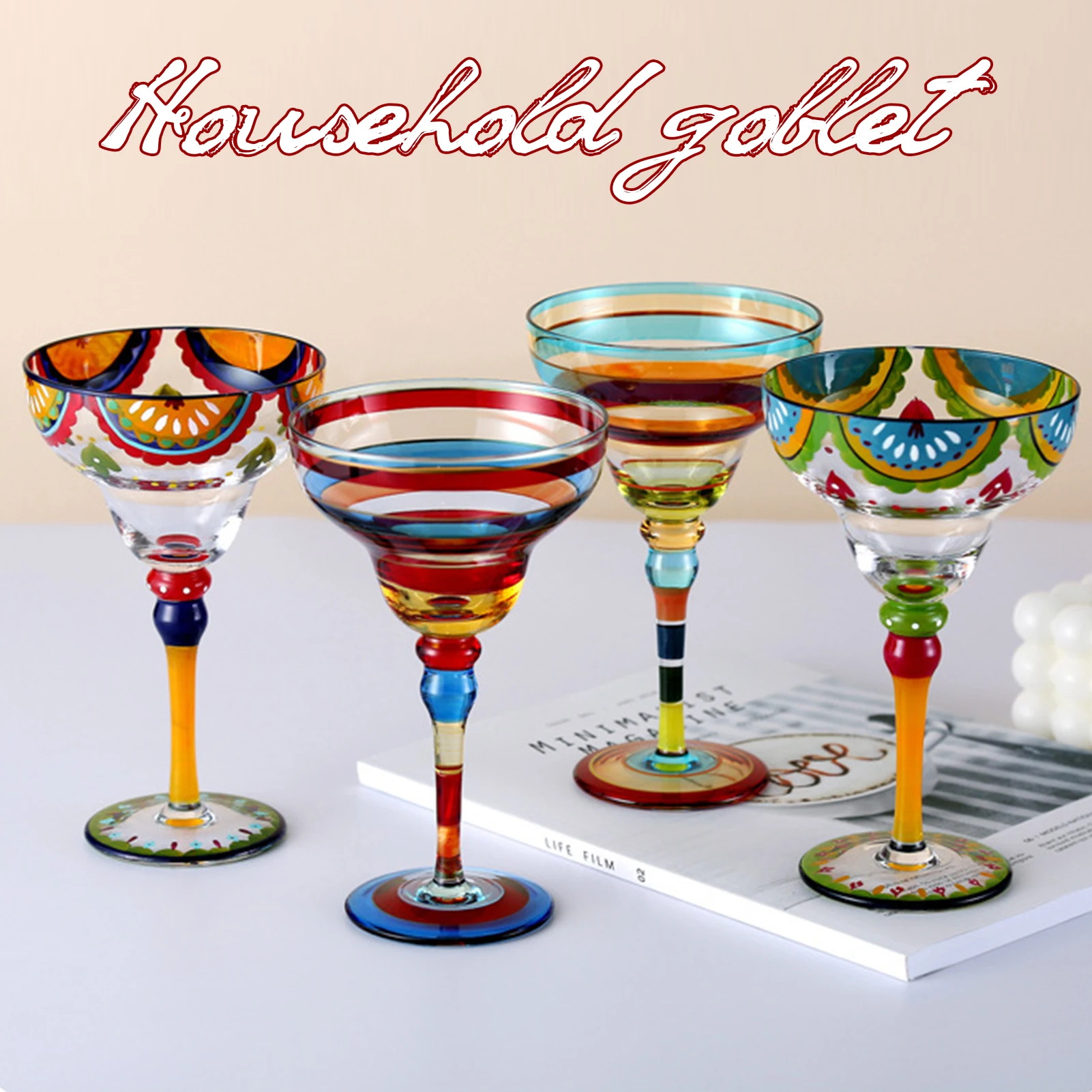 270ml Margarita Wine Glasses Colorful Printed Champagne Cup Gift for Birthday Anniversary