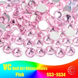 All Sizes Pink Color Nail Art Stones Flatback Non HotFix Rhinestones Need Glue On For DIY Nails Decorations Y0710