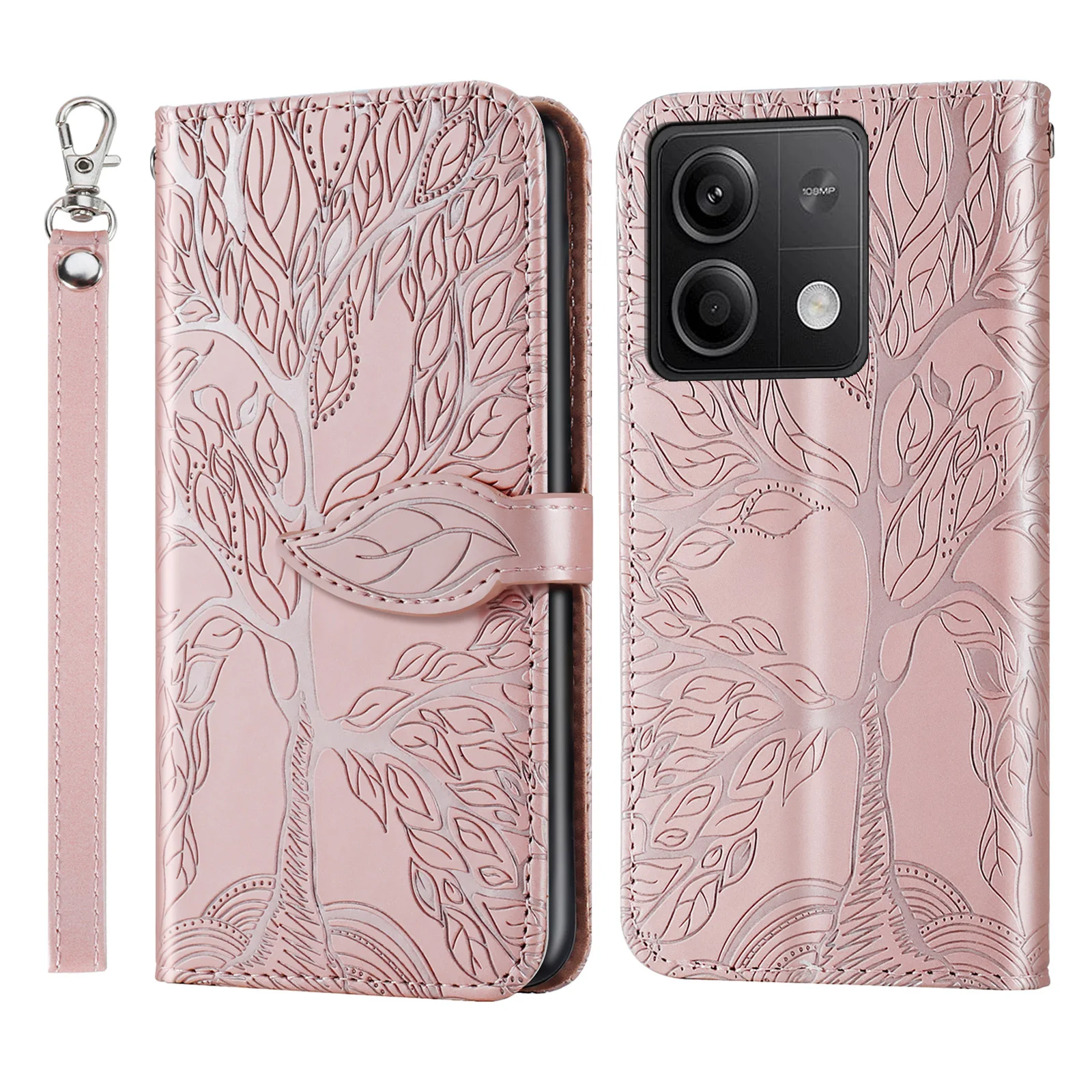 

For Xiaomi POCO X6 5G case, Tree of Life leather case with card slot, clamshell leather case