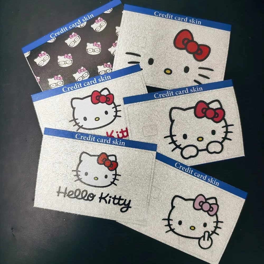 1pc Hello Kitty Kawaii Flash Bling Reflective Card Sticker Anime Sanrios Credit Skin Shiny Removable Flim Cover Gifts Decor Skin