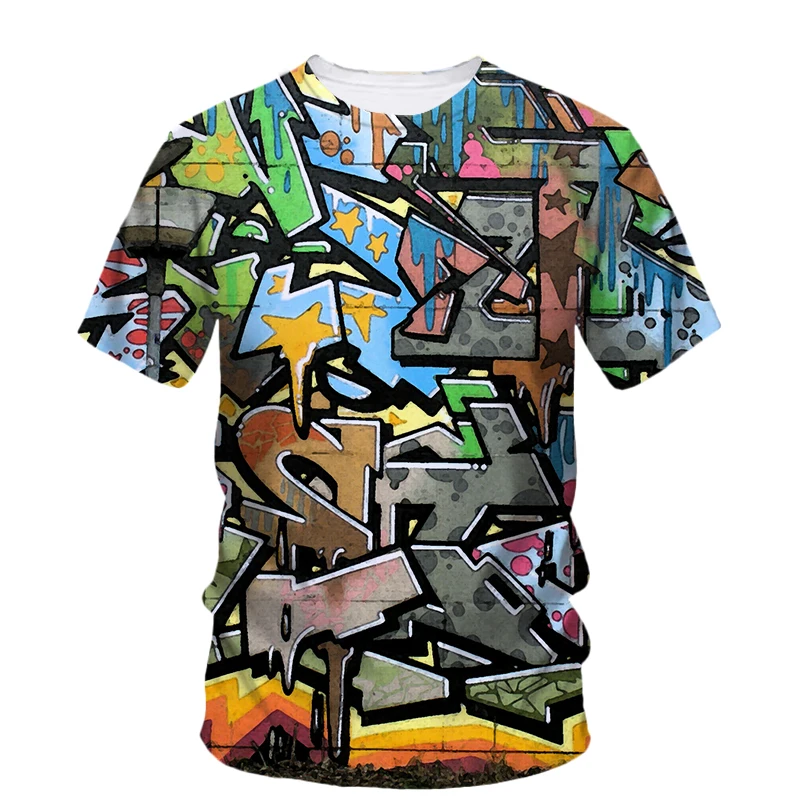 Fashion Cool Bohemian t shirt for men Summer Trend Casual Personality Street Graffiti Printed Round Neck Short Sleeve Tees Tops