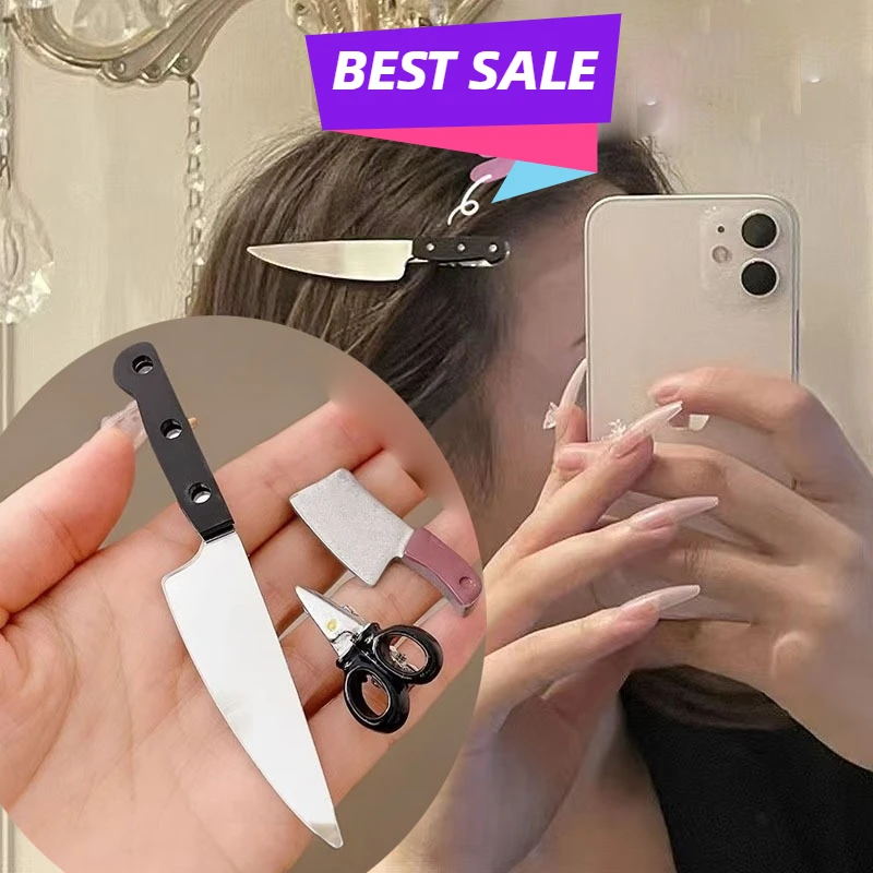 

3PC Personalized Funny Simulation Scissors Knife Hair Side Clips Vintage Hairpin for Girls Women Korean Hair Accessories