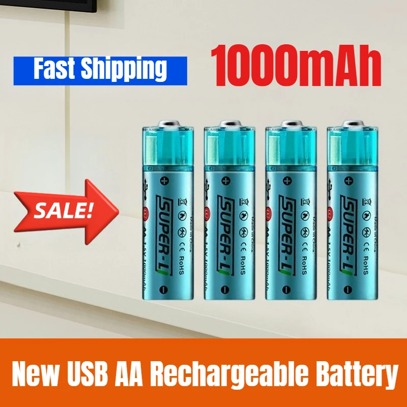 

2025 New AA 1000mAh Li-ion Battery USB AA Rechargeable Battery Fast Charge Over 1000 Cycle Works for Toy Mouse Batteries