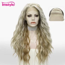 Imstyle 13x4 Syntetyczna koronkowa peruka Brązowa blond Peruka Długa koronkowa peruka na przód Kręcone włosy Włókno termoodporne Naturalna linia włosów Peruka codzienna