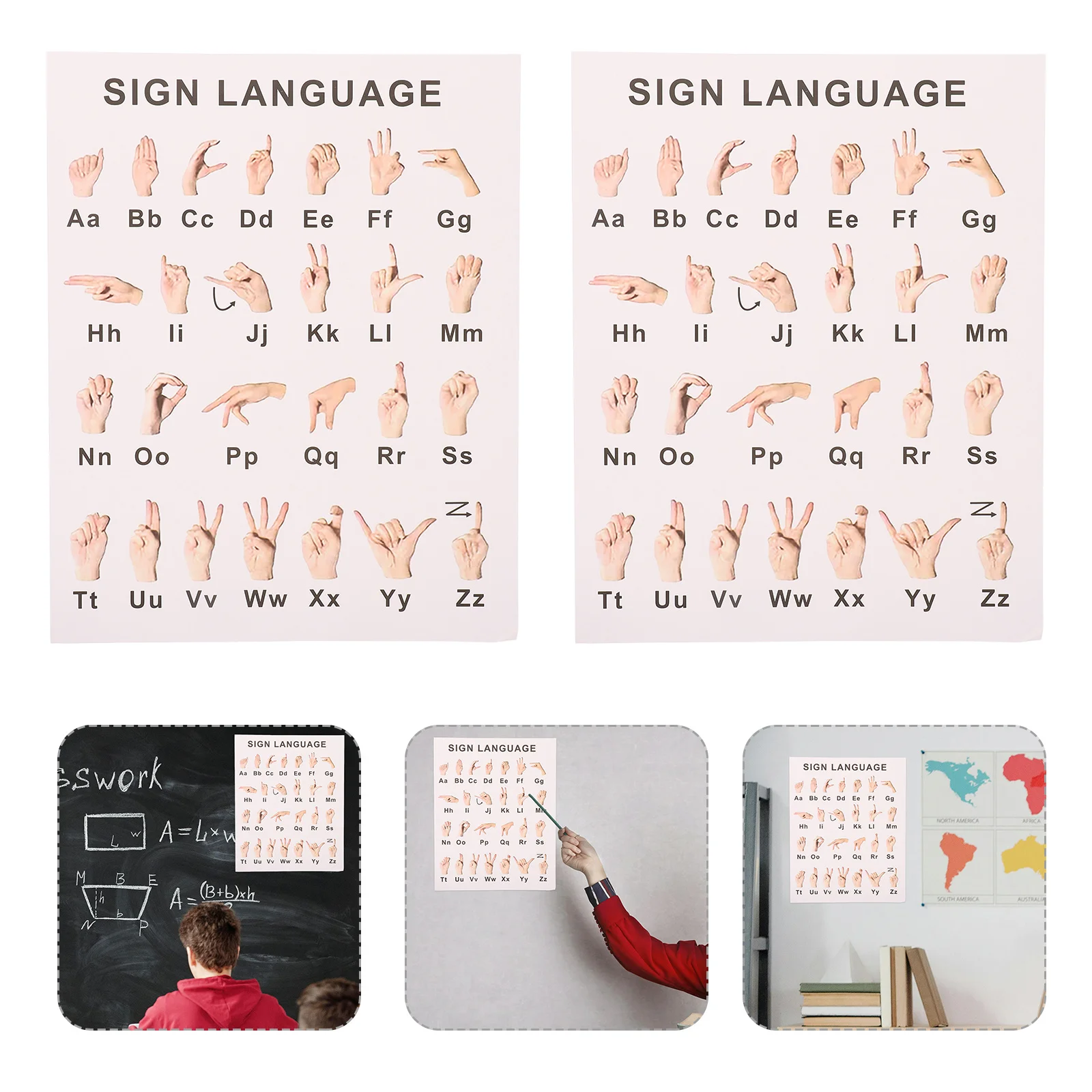 Gesture Language Learning Posters Hand Sign Alphabet Chart For Classroom Wall Decor Education Bulletin Board Display