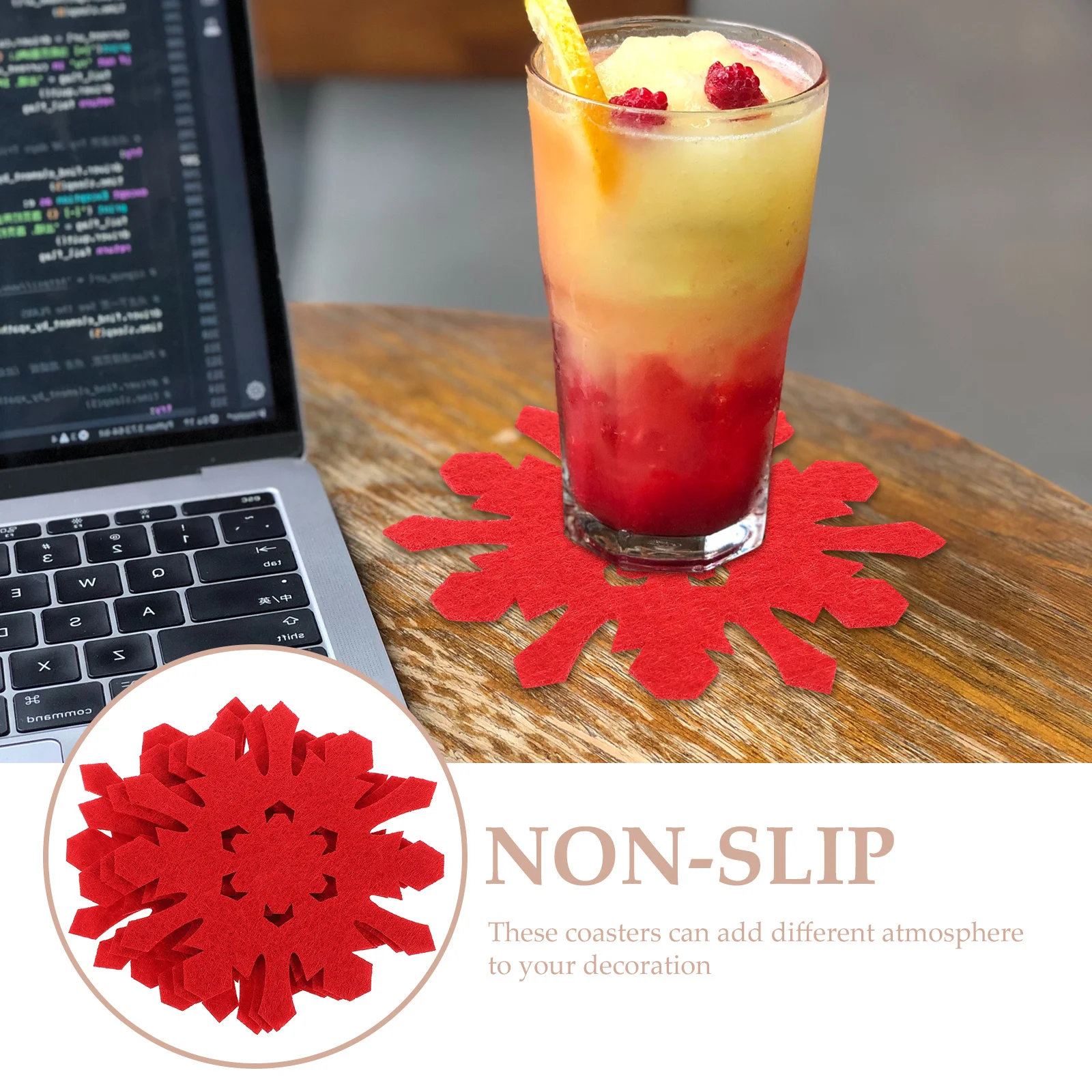 

8pcs Snowflake Cup Coasters Christmas Felt Mats Heat Resistant Non-Skid Mug Pads For Dining Table Coffee Tea Wine Home