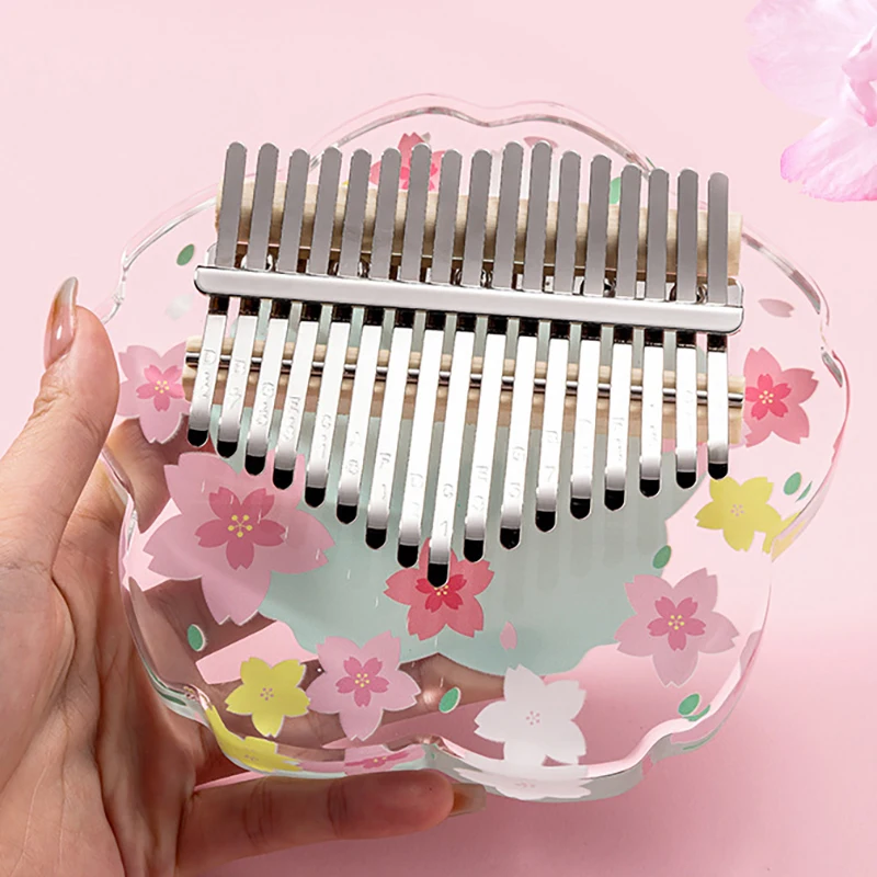 Sakura-Kalimba acrílica creativa, Piano de pulgar transparente, 17, 21 teclas, teclado portátil, instrumentos musicales, regalos para principiantes