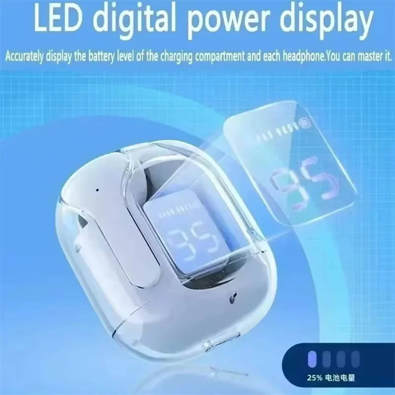 T2 Wireless Bluetooth Earphones, HiFi Stereo Sound Headphones with LED Power Display, Transparent, Compatible with Xiaomi image 5