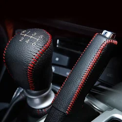 2PCS Accessories For Hyundai Creta ix25 2018 2019 Leather Gear Head Shift Knob Cover Collars Handbrake Cover Case PU