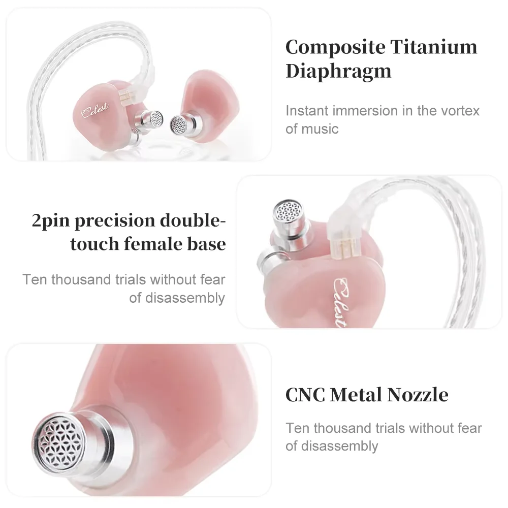 Celest Rue In Ear Earphones With Mic Composite Titanium Diaphragm 6mm Micro Dynamic Driver Headset Cable Hifi IEMs For Gifts