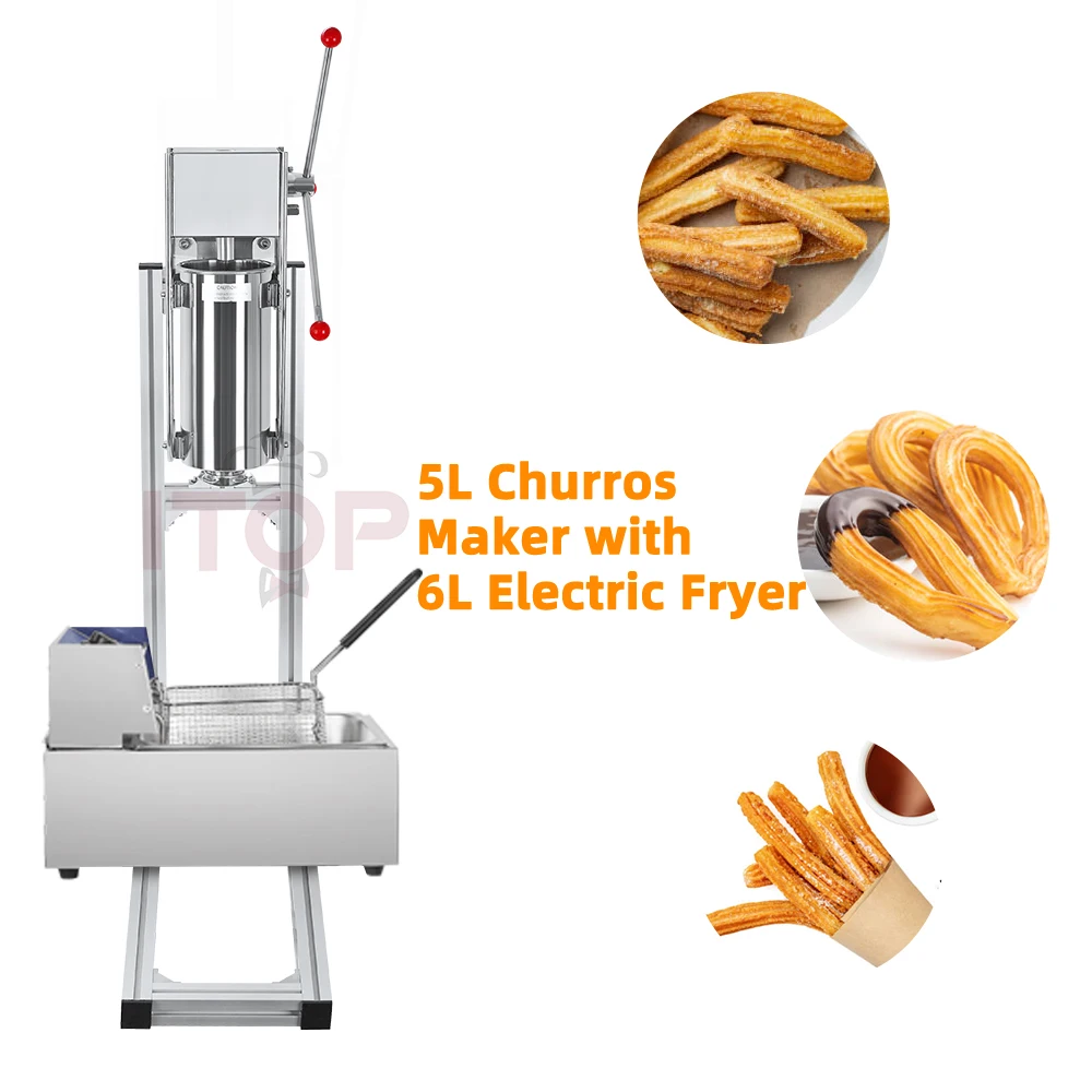 ITOP Manual Churros Making Machine 5L Dough Barrel 4 Nozzles 6L Electric Deep Fryer Commercial Heavy Duty Spanish Churrera Maker