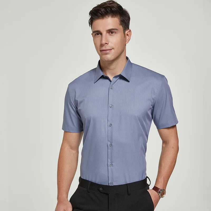 Camisas masculinas finas de fibra de bambu, roupa confortável, manga curta, floral, ajuste regular, macia, casual, 2024