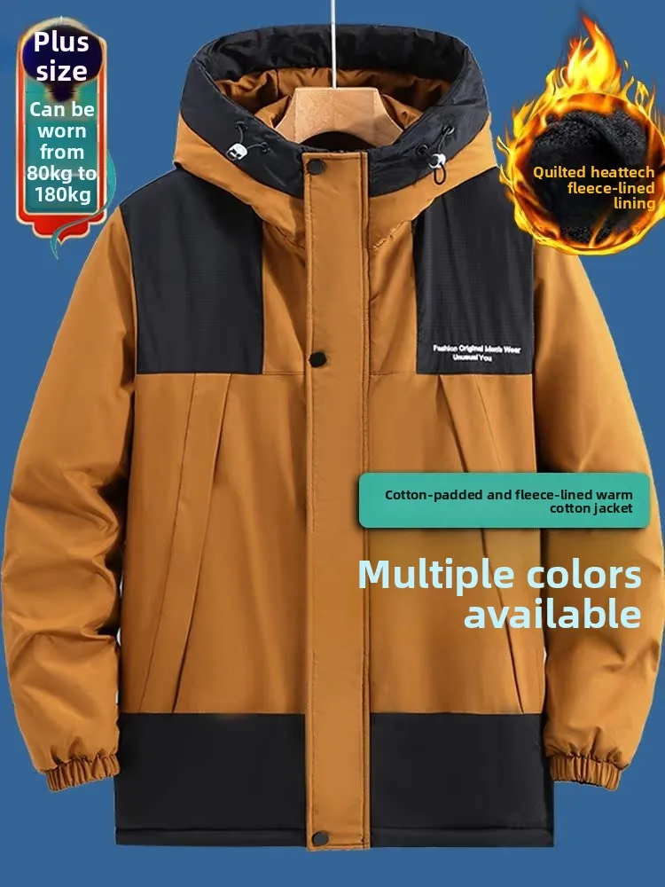 

plus Size Men's Cotton Jaet Fce Lined Loose Warm Trendy Big Size 300 Pou Winter Cotton Coat Outerwear