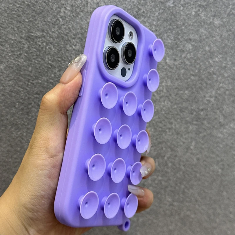 

Противоударный креативный чехол для телефона Suckers для iPhone 16, 15, 14, плюс 13, 12, 11 Pro Max, мягкий жидкий бесшумный чехол на присоске для девочек