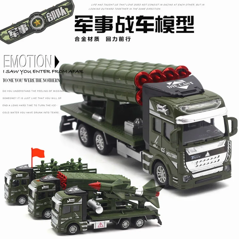 1:48 Legierung Militärmodelle Raketenwerfer Raketenwagen Pull Back LKW Spielzeugauto Modell neues Modell Geschenke