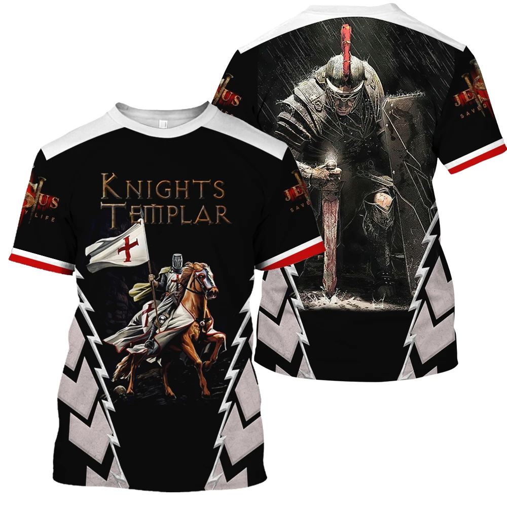 2024 Vintage T-shirt For Men 3D Knight Printed Tops Street Hip Hop O-neck Short Sleeve T Shirt Oversized Tee Shirt Men Clothing